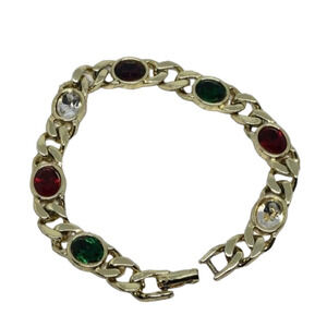 Vintage gold tone bejeweled costume dressy statement bracelet